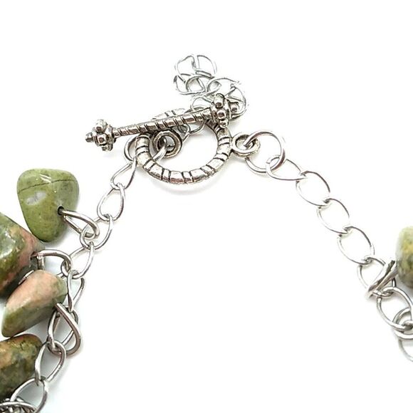 Artisan Unakite Jasper Bracelet Green Pink Stone Beads Silver Chain Toggle Clasp - Picture 9 of 13